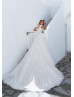 Beaded Ivory Lace Tulle Buttons Back Wedding Dress